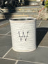 MONOGRAMMED Fabric Wastebasket- White with Gray