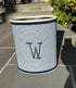 MONOGRAMMED Fabric Wastebasket- Textured Blue & White Stripe