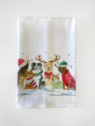 Christmas Dogs Kitchen Towel - Holiday Tea Towel