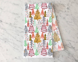 Colorful Christmas Trees - Holiday Tea Towel