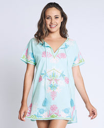 Aqua Short Sleeve Valentina Tunic by Debbie Katz