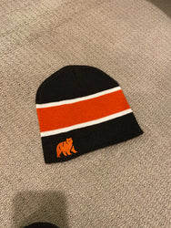 School Colors Stripe Beanie with Mascot or Logo