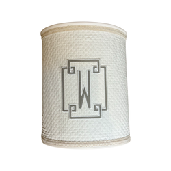 White Pique with Gray Appliqué  Fabric Wastebasket
